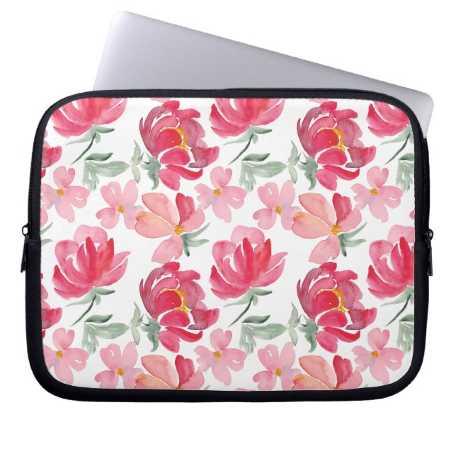 Watercolor Peony Pattern Laptop Sleeve (Front)