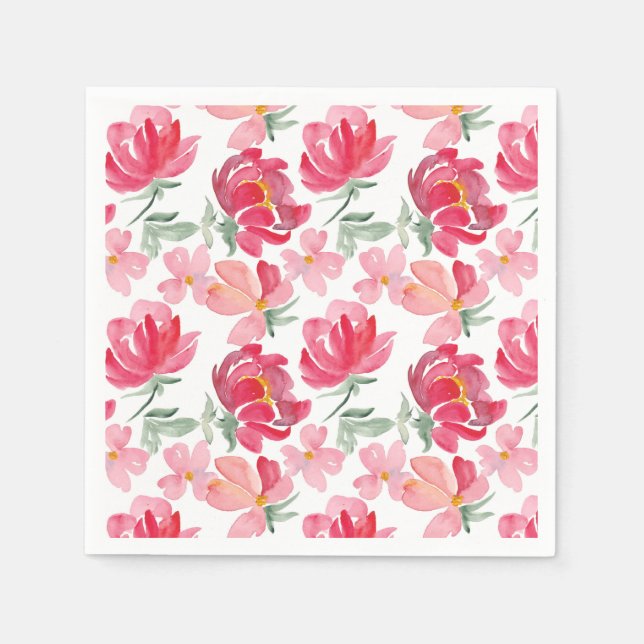 Watercolor Peony Pattern Napkins (Front)
