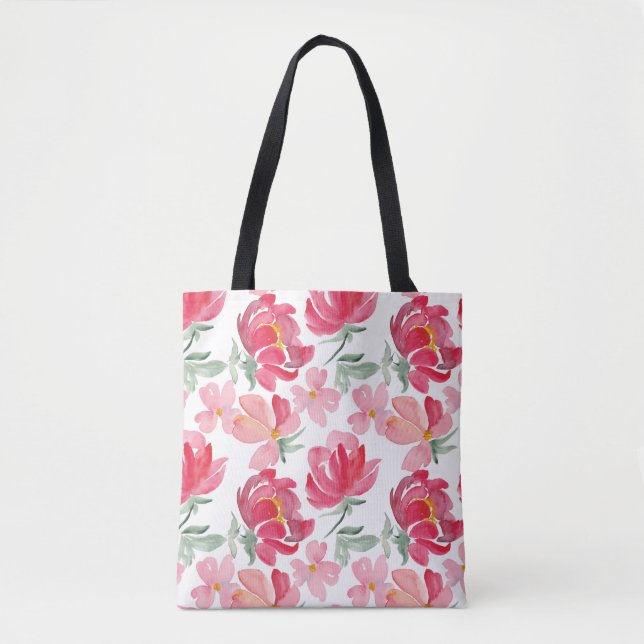 Watercolor Peony Pattern Tote Bag (Front)