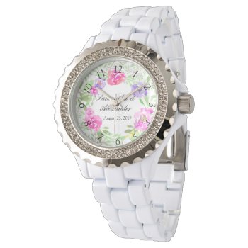 Watercolor Peony Pink Green Floral Wedding Watch by CustomInvites at Zazzle