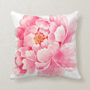 watercolor peony pinks botanical cushion pillow