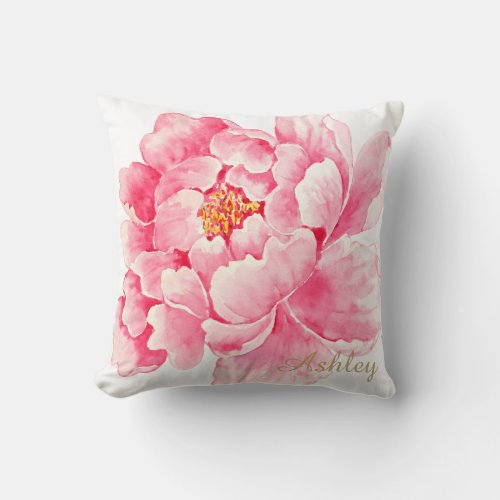 watercolor peony pinks personalized custom pillow