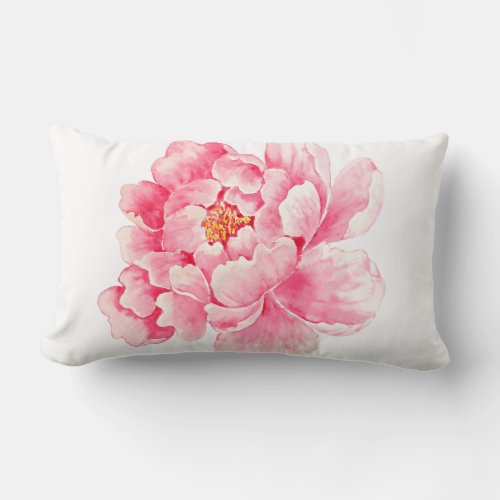 watercolor peony pinks personalized lumbar pillow