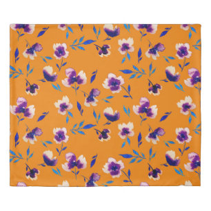 Watercolor Peony Poppy Violet Pattern Duvet Cover