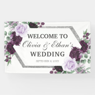 Watercolor Peony Purple Gray Silver Fall Wedding Banner