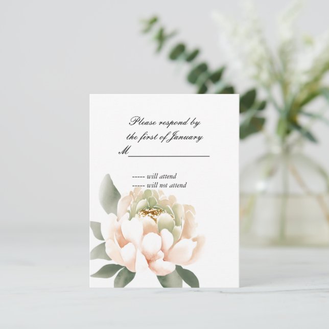Watercolor Peony Reply Card (Standing Front)