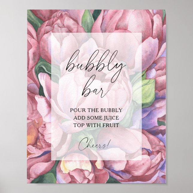 Watercolor peony roses - bubbly bar poster (Front)