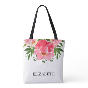 Watercolor Peony Roses Floral Wedding Tote Bag