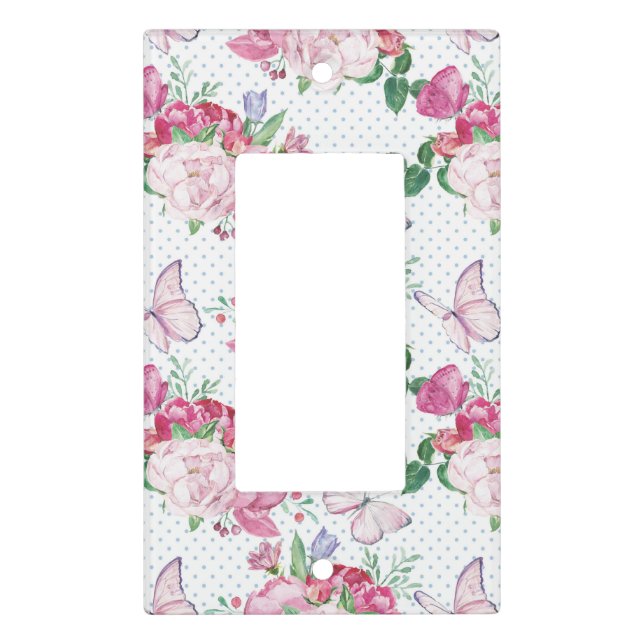 watercolor peony,watercolor butterfly light switch cover (Front)
