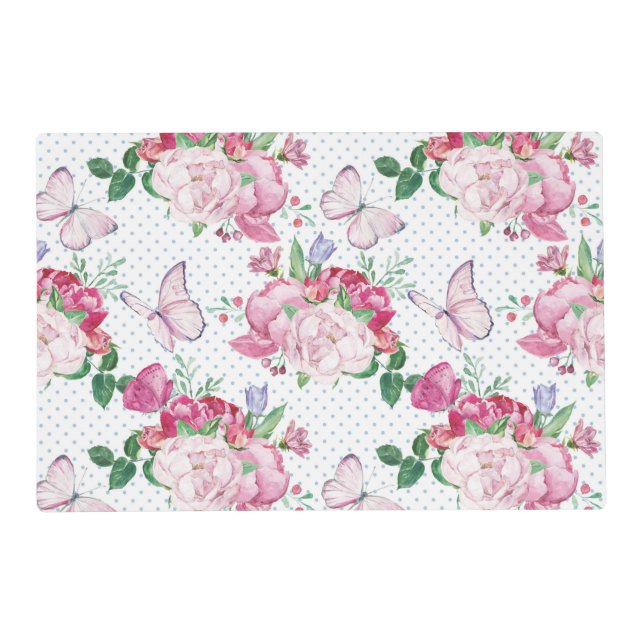 watercolor peony,watercolor butterfly placemat (Front)