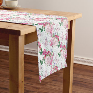 watercolor peony,watercolor butterfly short table runner