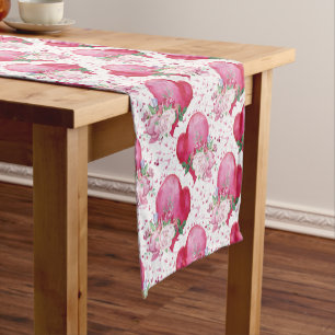 watercolor peony,watercolor heart short table runner