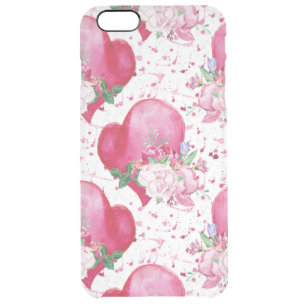watercolor peony,watercolor heart clear iPhone 6 plus case