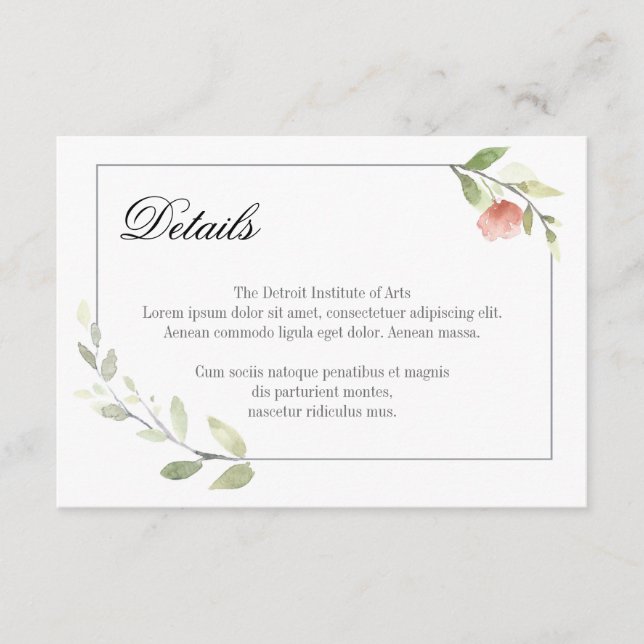 Watercolor Peony Wedding Invitations - Enclosure (Front)