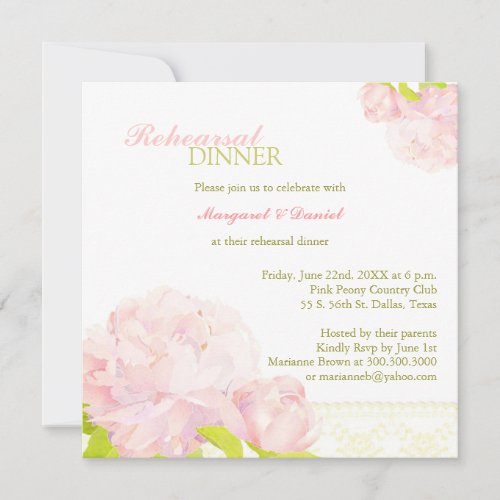 Light Pink + Green Wedding Rehearsal Dinner Invite