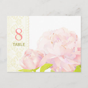 Watercolor Peony Wedding Table Number Card