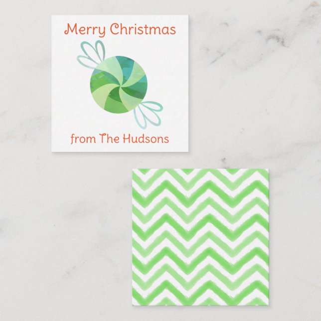 Watercolor Peppermint Candy Gift Enclosure Cards (Front/Back)
