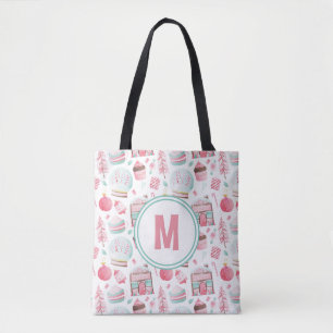 Watercolor Peppermint Christmas Monogram Bag