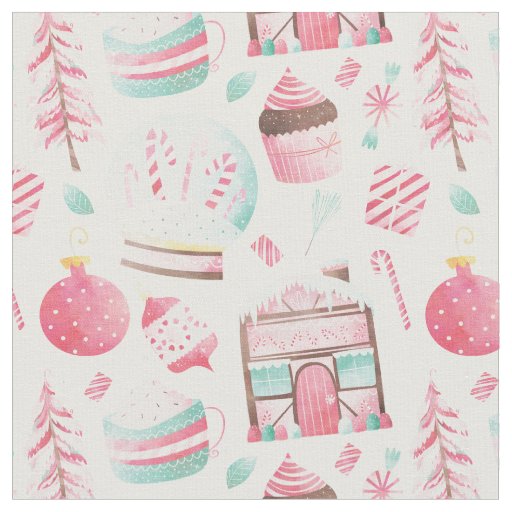 Watercolor Peppermint Pink Christmas Fabric