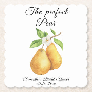Watercolor Perfect Pear Floral Bridal Shower Paper Coaster