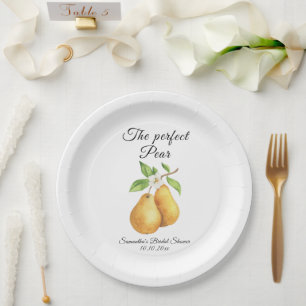 Watercolor Perfect Pear Floral Bridal Shower Paper Plates