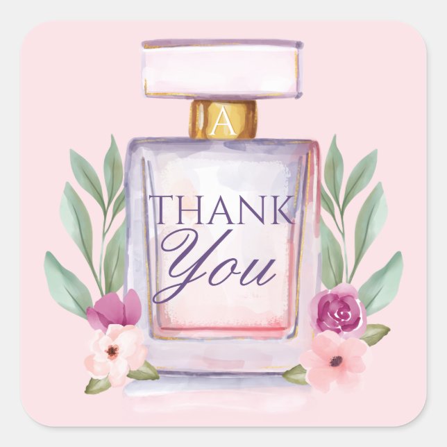 Watercolor Perfume Bottle Floral Thank You Square Sticker (Front)