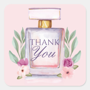 Watercolor Perfume Bottle Floral Thank You Square Sticker