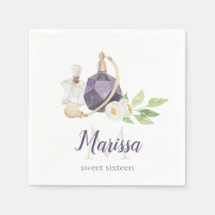 Watercolor Perfume Bottle Quinceanera Birthday Napkins
