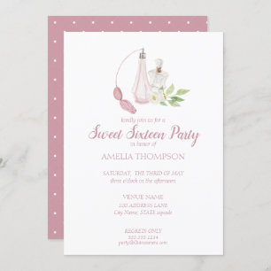 Watercolor Perfume Bottle Sweet Sixteen Birthday Invitation