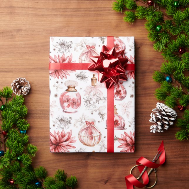 Watercolor perfume bottles pink Christmas  Wrapping Paper (Holiday Gift)