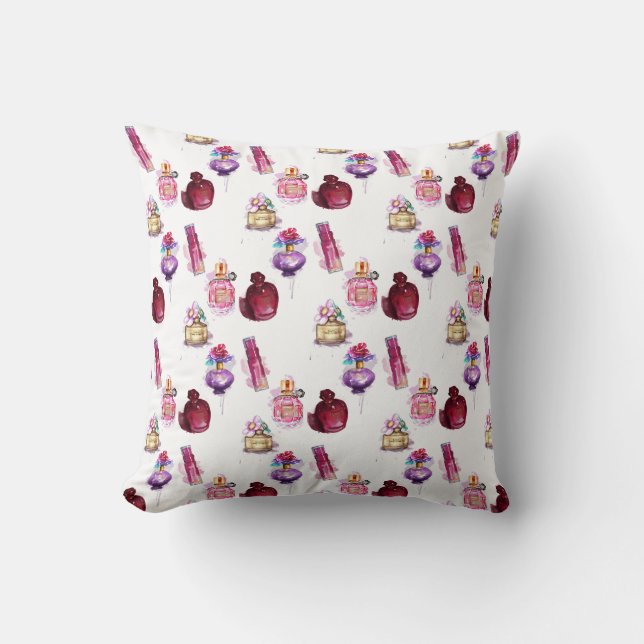 Watercolor Perfume Bottles Throw Pillow (Front)
