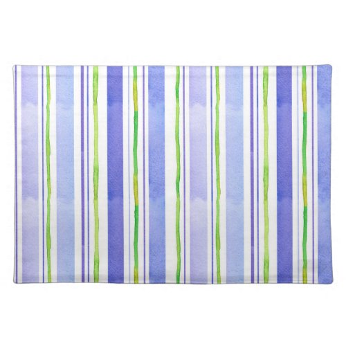Watercolor Periwinkle Blue Avocado Green Stripes Cloth Placemat