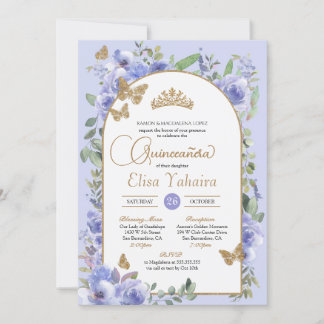 Watercolor Periwinkle Blue Butterfly Quinceañera Invitation