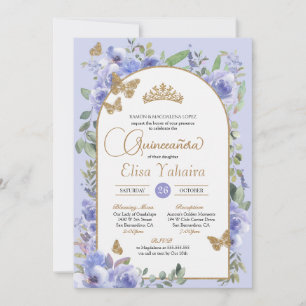 Watercolor Periwinkle Blue Butterfly Quinceañera Invitation