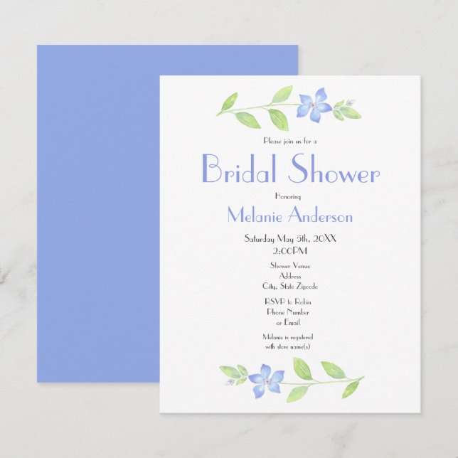 Watercolor Periwinkle Flower Invitation (Front/Back)