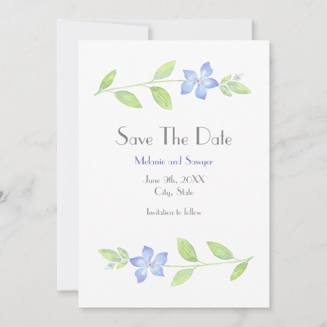 Watercolor Periwinkle Flower Save The Date (Front)