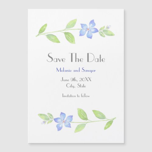 Watercolor Periwinkle Flower Save The Date Magnetic Invitation