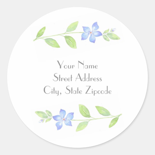 'Watercolor Periwinkle Flowers' Labels (Front)