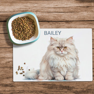 Watercolor Persian Cat Custom Cat Food Mat