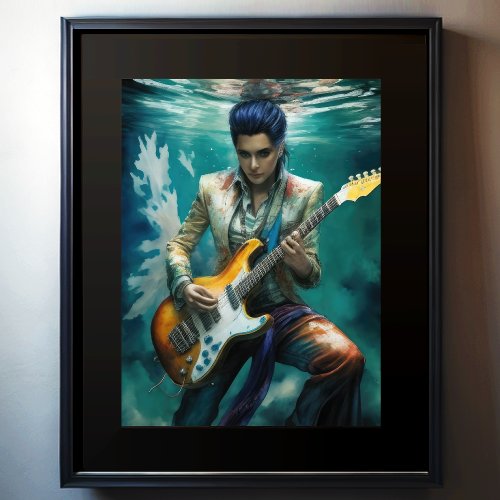 Watercolor Person Underwater Playing Guitar Poster