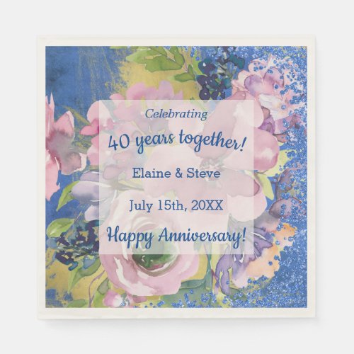 Watercolor Personalized Any Year Anniversary Napkins