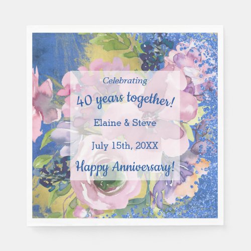 Watercolor Personalized Any Year Anniversary Napkins