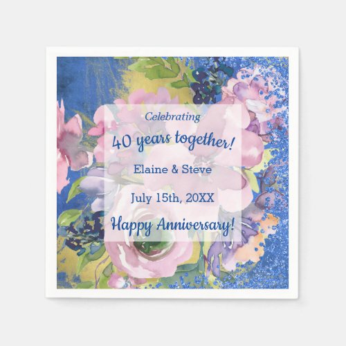 Watercolor Personalized Any Year Anniversary Napkins