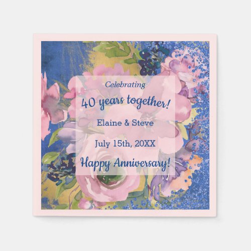 Watercolor Personalized Any Year Anniversary Napkins