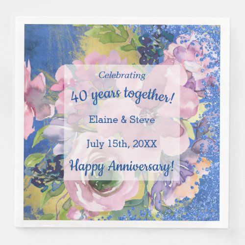 Watercolor Personalized Any Year Anniversary Paper Dinner Napkins