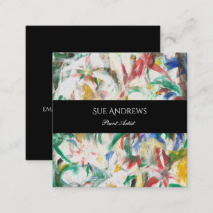 Watercolor Personalized Artist Black Colourful  Square Business Card