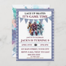 Watercolor Personalized Ice Hockey Birthday Theme