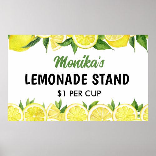 Watercolor Personalized Lemonade Stand Poster
