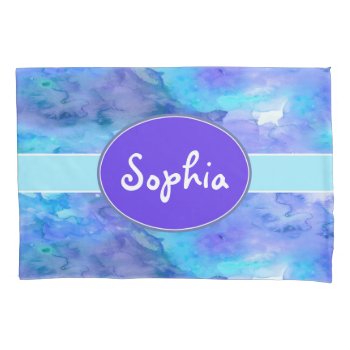 Watercolor Personalized Monogram Name Teal Purple Pillowcase by TiffsSweetDesigns at Zazzle