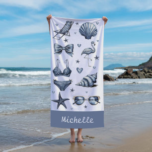 watercolor Personalized Name Summer Travel Theme Beach Towel